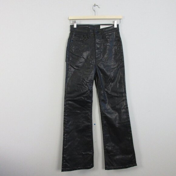 Rag & Bone High Rise Faux Leather Pants Women's 25 Black Ankle Flare Casey 394 - Picture 1 of 12